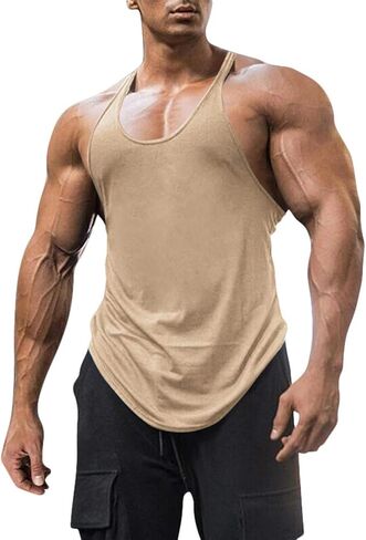 Mens Workout Tank Tops Fitness Bodybuilding Sleeveless Gym Muscle Stringer Shirts in Saudi Arabia