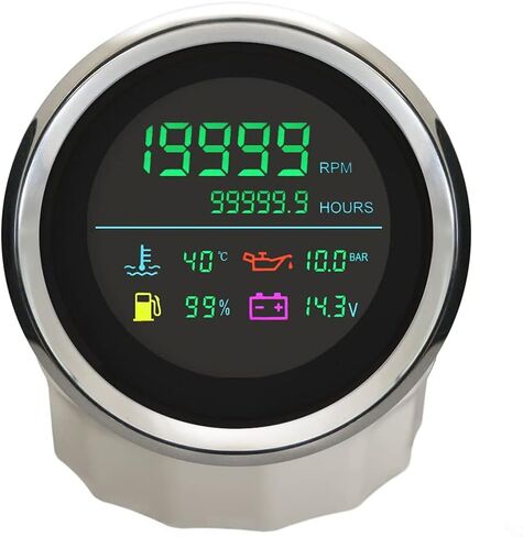 ELING 6 in 1 Adjustable Car Gauge Set Tachometer Fuel Level Gauge Water Temp Oil Pressure Hourmeter Voltmeter 12V 24V 85mm for Boat Auto Snowmobile Motor (Black+Stainless) in Saudi Arabia