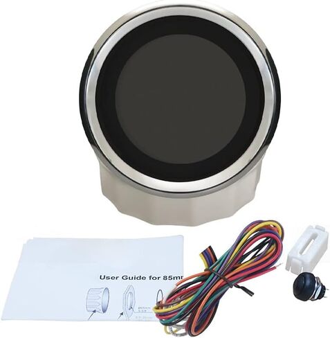 ELING 6 in 1 Adjustable Car Gauge Set Tachometer Fuel Level Gauge Water Temp Oil Pressure Hourmeter Voltmeter 12V 24V 85mm for Boat Auto Snowmobile Motor (Black+Stainless) in Saudi Arabia