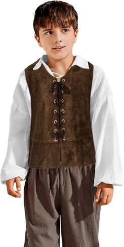 Kids Pirate Renaissance Vest for Boys Costumes Medieval Viking Steampunk Gothic Waistcoat Halloween Cosplay in Saudi Arabia