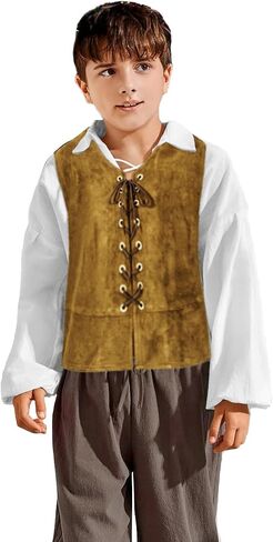 Kids Pirate Renaissance Vest for Boys Costumes Medieval Viking Steampunk Gothic Waistcoat Halloween Cosplay in Saudi Arabia