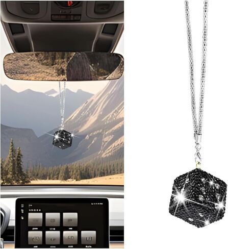 Bling Car Rear View Mirror Pendant, Creative Rhinestone Vehicle Hanging Dice Charms with Dots, Diamond Automotive Interior Rearview Swinging Ornament Accessories, Universal Fit (Pink) in Saudi Arabia