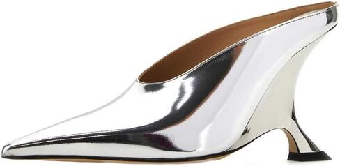Kluolandi Metallic Heeled Mules for Women Sexy Pointed Closed Toe Slip On Wedge Mule Pumps Heels in Saudi Arabia
