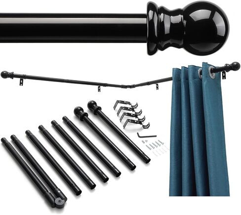 Elegant Black Bay Corner Curtain Rod L-Shaped, 1 Inch Dia, 32-96-148 Inch Length for Bedroom, Living Room Stylish End Cap, Perfect Easy Drilling Installation Modern Curtain Rods for Windows in Kuwait