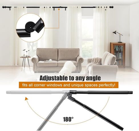 Elegant Black Bay Corner Curtain Rod L-Shaped, 1 Inch Dia, 32-96-148 Inch Length for Bedroom, Living Room Stylish End Cap, Perfect Easy Drilling Installation Modern Curtain Rods for Windows in Kuwait