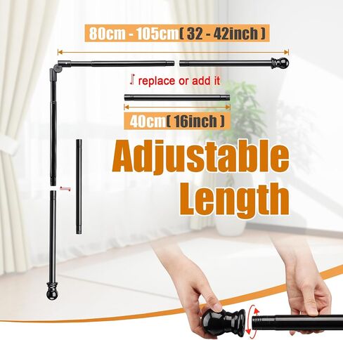 Elegant Black Bay Corner Curtain Rod L-Shaped, 1 Inch Dia, 32-96-148 Inch Length for Bedroom, Living Room Stylish End Cap, Perfect Easy Drilling Installation Modern Curtain Rods for Windows in Kuwait
