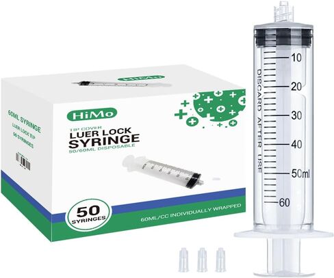 60mL Luer Lock Syringe 4 Pack Large Plastic Sterile Syringes without Needle, for Liquid, Oral, Measurement, Dispensing, with Cap 50mL/60cc in Kuwait