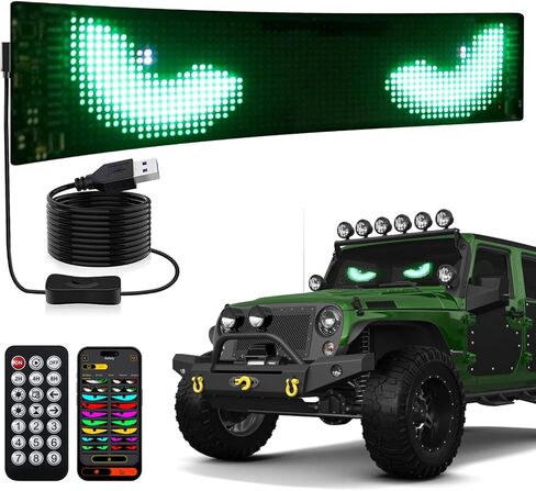 LED Eyes Light for Car Windshield, Smart Dynamic Colorful Devil Eye Lights with Remote&APP Control for Windows of Cars, SUVs and Small Medium Trucks, Flexible LED Display Screen Panel, 35.4inx7.6in in Saudi Arabia