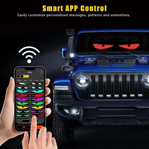 LED Eyes Light for Car Windshield, Smart Dynamic Colorful Devil Eye Lights with Remote&APP Control for Windows of Cars, SUVs and Small Medium Trucks, Flexible LED Display Screen Panel, 35.4inx7.6in in Saudi Arabia