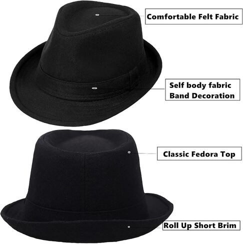 2 Pack Manhattan Fedora Hat for Men Gangster Trilby Vintage Felt Hat in Kuwait
