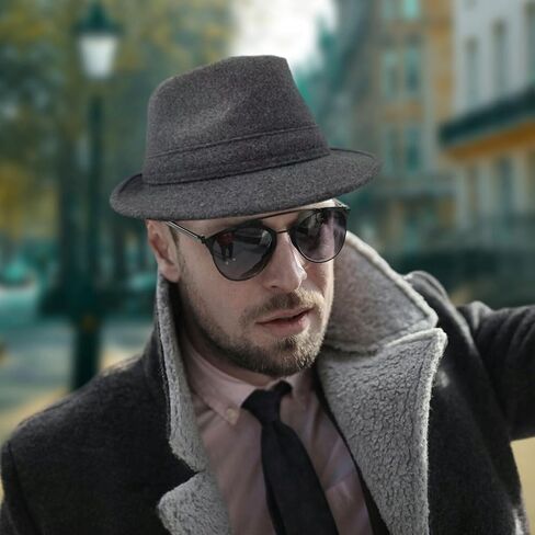 2 Pack Manhattan Fedora Hat for Men Gangster Trilby Vintage Felt Hat in Kuwait