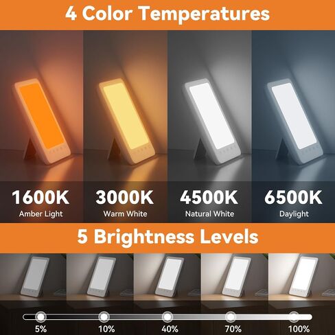 LASTAR Light Therapy Lamp, 10000 Lux Sun Therapy Light with 4 Color Temperature & 11 Colored Lights, Portable Sunlight Lamp with Adjustable Brightness/Timer/Memory in Kuwait