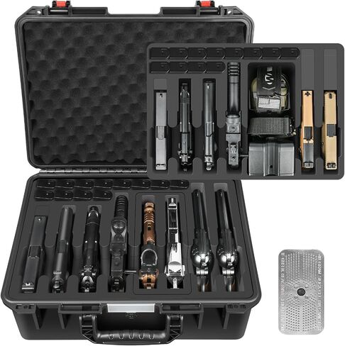 Handgun Case 4 Pistol Case & 17 Magazine, Heavy Duty Gun Hard shell - Shock Proof & Waterproof Pistol Cases with Included Silica Gel Canister - Black in Saudi Arabia