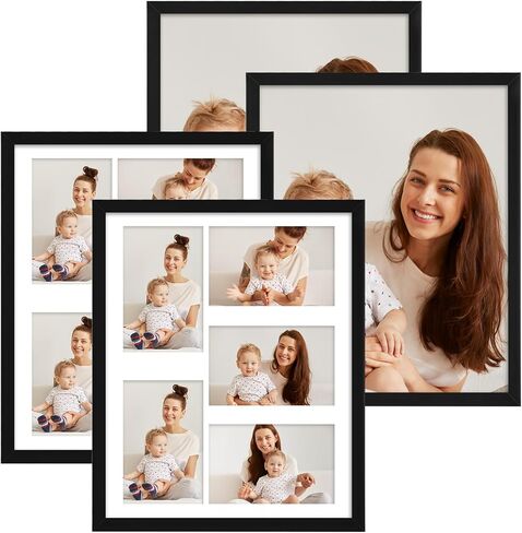 TWING 4 Pack 11x14 Picture Frame with 2 Mat, Black 11x14 Frames Display Pictures 8x10 with 1-Hole Mat, 4x6 with 5-Hole Mat or 11x14 without Mat, Wall Hanging Photo Frame in Kuwait