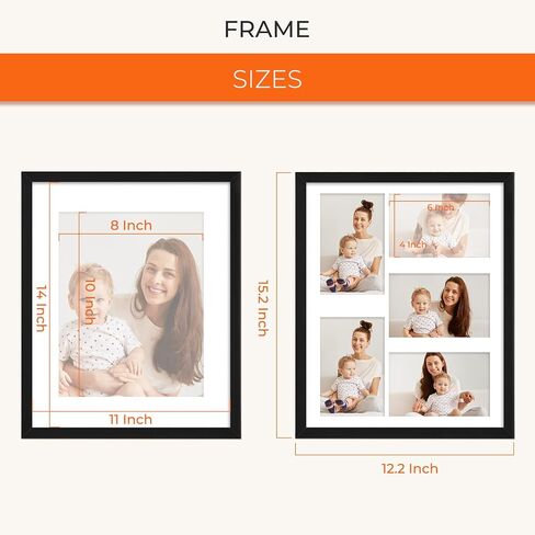 TWING 4 Pack 11x14 Picture Frame with 2 Mat, Black 11x14 Frames Display Pictures 8x10 with 1-Hole Mat, 4x6 with 5-Hole Mat or 11x14 without Mat, Wall Hanging Photo Frame in Kuwait