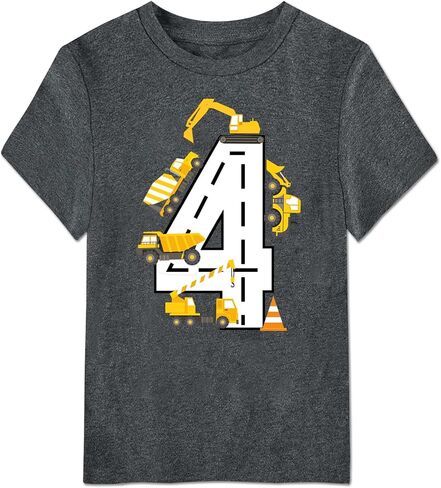 Boy 2-4 Year Birthday Shirt Cotton Construction Theme Party Short Sleeve T Shirts Excavator Top Tees in Saudi Arabia
