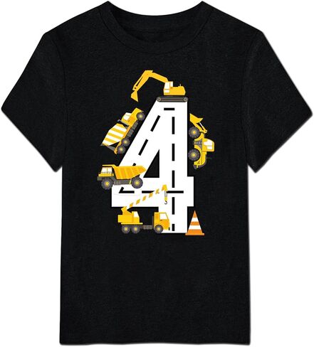 Boy 2-4 Year Birthday Shirt Cotton Construction Theme Party Short Sleeve T Shirts Excavator Top Tees in Saudi Arabia