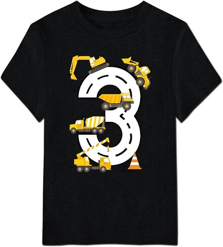 Boy 2-4 Year Birthday Shirt Cotton Construction Theme Party Short Sleeve T Shirts Excavator Top Tees in Saudi Arabia