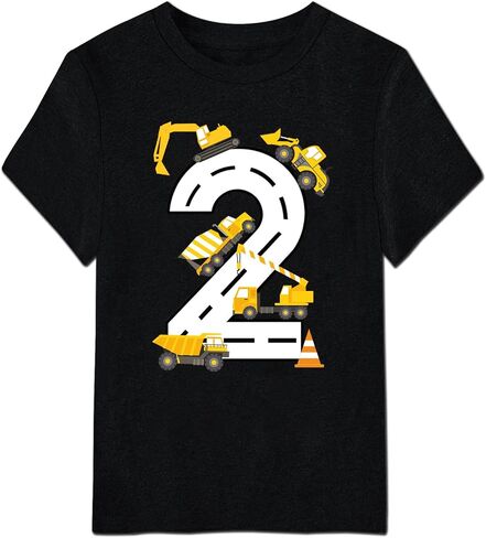 Boy 2-4 Year Birthday Shirt Cotton Construction Theme Party Short Sleeve T Shirts Excavator Top Tees in Saudi Arabia