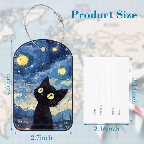 Black Cat Sky Leather Luggage Tag for Suitcase 2 Pack Luggage Tag with Privacy Name ID Label and Stainless Steel Loop for Travel Bag Suitcase in Kuwait