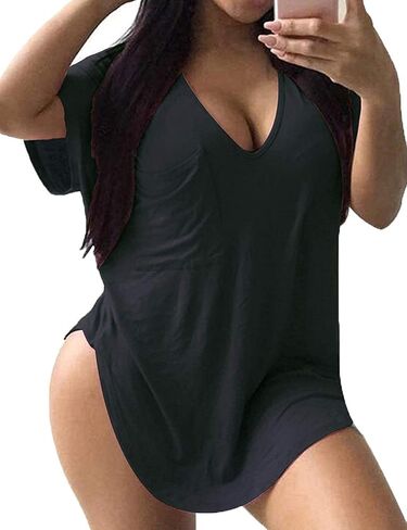 Womens Casual Scoop Collar Plus Size T Shirts Short Sleeve Loose Summer Tops Tee in Kuwait