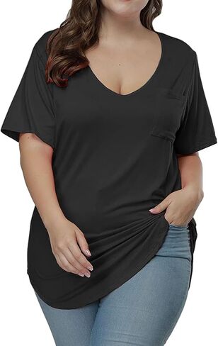 Womens Casual Scoop Collar Plus Size T Shirts Short Sleeve Loose Summer Tops Tee in Kuwait