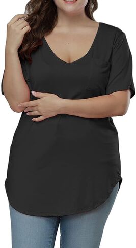 Womens Casual Scoop Collar Plus Size T Shirts Short Sleeve Loose Summer Tops Tee in Kuwait