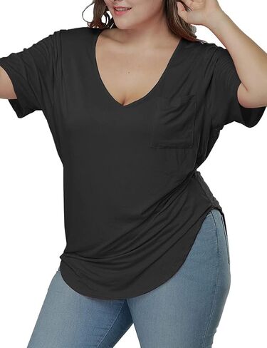 Womens Casual Scoop Collar Plus Size T Shirts Short Sleeve Loose Summer Tops Tee in Kuwait