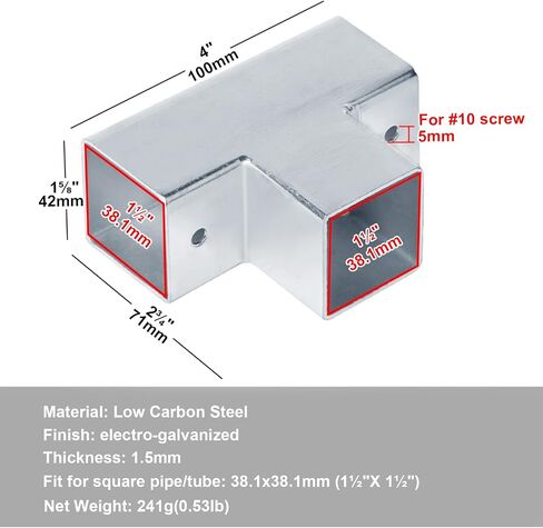 8PCS 1-1/2" X 1-1/2" Slip Square Tube Coupler, Straight Line Square Tube Connector Chain Fence Guardrail Rail Clamp, Galvanized Steel, 1.5mm Thickness in Saudi Arabia