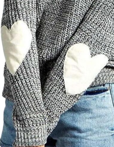 shermie Women's Cute Heart Pattern Elbow Patchwork Knitted Sweaters Long Sleeve Crew Neck Casual Pullover in Kuwait
