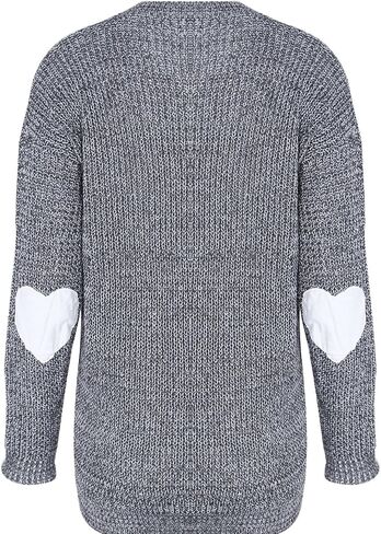shermie Women's Cute Heart Pattern Elbow Patchwork Knitted Sweaters Long Sleeve Crew Neck Casual Pullover in Kuwait