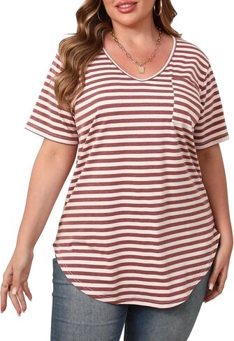 Womens Casual Scoop Collar Plus Size T Shirts Short Sleeve Loose Summer Tops Tee in Kuwait