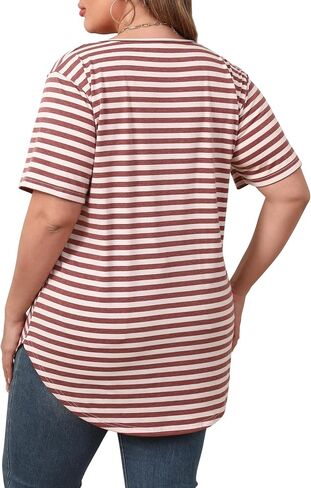 Womens Casual Scoop Collar Plus Size T Shirts Short Sleeve Loose Summer Tops Tee in Kuwait
