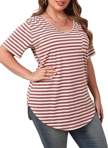 Womens Casual Scoop Collar Plus Size T Shirts Short Sleeve Loose Summer Tops Tee in Kuwait