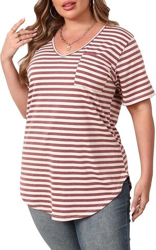 Womens Casual Scoop Collar Plus Size T Shirts Short Sleeve Loose Summer Tops Tee in Kuwait