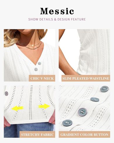 Messic Womens Short Sleeve Sweaters V Neck Casual Summer Knit Pullover Tops in Kuwait