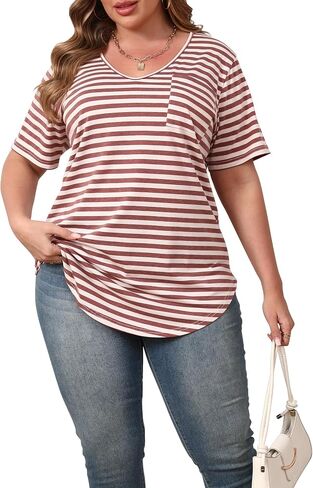 Womens Casual Scoop Collar Plus Size T Shirts Short Sleeve Loose Summer Tops Tee in Kuwait