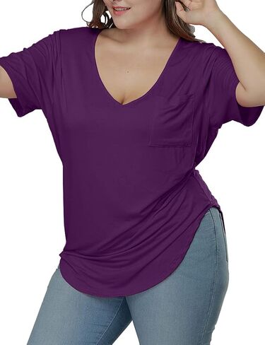 Womens Casual Scoop Collar Plus Size T Shirts Short Sleeve Loose Summer Tops Tee in Kuwait