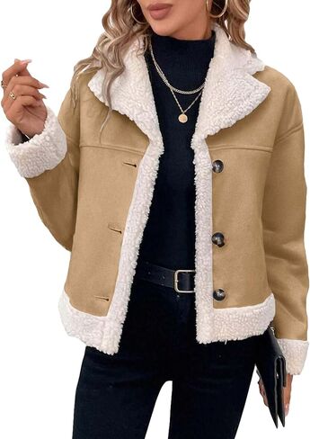 Womens Faux Suede Jacket Sherpa مبطن من الفرو الجلود 2025 الشتاء دافئ الحار Moto زر الصوف الغامض معطف غامض in Kuwait
