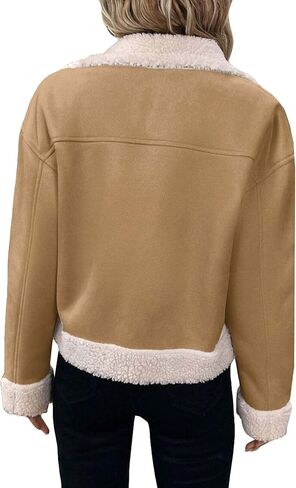 Womens Faux Suede Jacket Sherpa مبطن من الفرو الجلود 2025 الشتاء دافئ الحار Moto زر الصوف الغامض معطف غامض in Kuwait