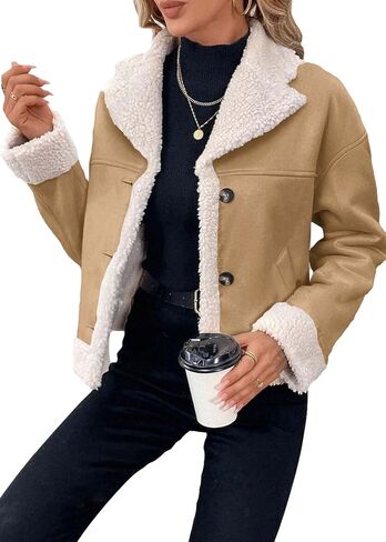 Womens Faux Suede Jacket Sherpa مبطن من الفرو الجلود 2025 الشتاء دافئ الحار Moto زر الصوف الغامض معطف غامض in Kuwait