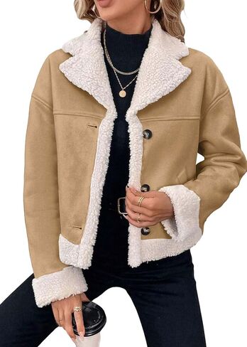 Womens Faux Suede Jacket Sherpa مبطن من الفرو الجلود 2025 الشتاء دافئ الحار Moto زر الصوف الغامض معطف غامض in Kuwait