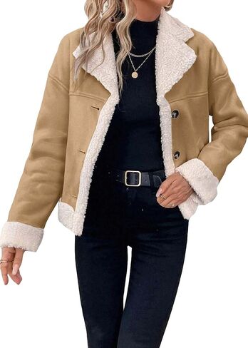 Womens Faux Suede Jacket Sherpa مبطن من الفرو الجلود 2025 الشتاء دافئ الحار Moto زر الصوف الغامض معطف غامض in Kuwait