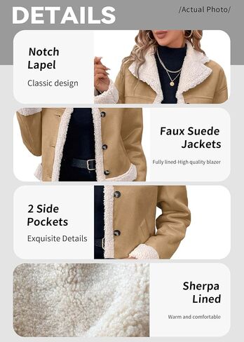 Womens Faux Suede Jacket Sherpa مبطن من الفرو الجلود 2025 الشتاء دافئ الحار Moto زر الصوف الغامض معطف غامض in Kuwait