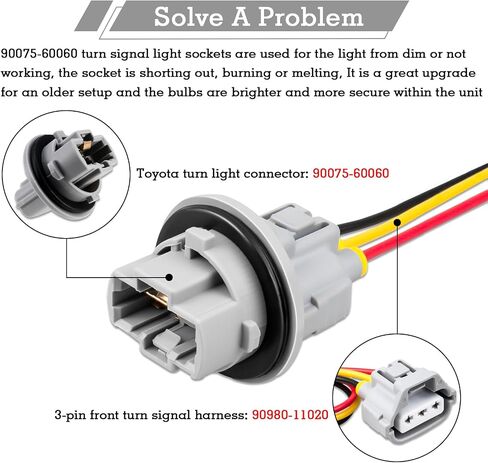 2 Pcs 90075-60060 Front Trun Signal Light Socket with 3-Pin Wire Pigtail Compatible with 2005-2015 Toyota Tacoma, RAV4, Camry, 4Runner, Highlander, Pure Copper in Saudi Arabia