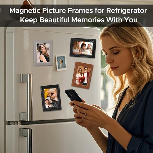 3 PCS إطارات صور مغناطيسية جلدية للثلاجة 4 × 6 ، مغناطيس حامل إطار الصور ، حامل صور مغناطيسي لاستثمار خزانة الخزانة في مدرسة المطبخ المنزلي in Kuwait