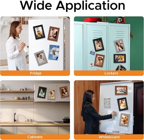 3 PCS إطارات صور مغناطيسية جلدية للثلاجة 4 × 6 ، مغناطيس حامل إطار الصور ، حامل صور مغناطيسي لاستثمار خزانة الخزانة في مدرسة المطبخ المنزلي in Kuwait