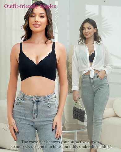 Vinfact Plunge v bras for Women no underwire Wireless Coverage Full Bralette Seamless tirt Tirm Everyday Sleep Bra in Kuwait