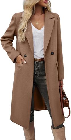 IDEALSANXUN Womens Long Wool Coats Fall Winter Trench Coat Peacoat Dress Jackets in Kuwait