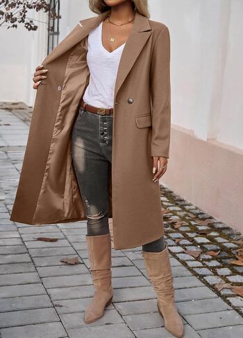 IDEALSANXUN Womens Long Wool Coats Fall Winter Trench Coat Peacoat Dress Jackets in Kuwait